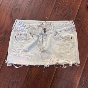 Distressed White Denim Mini Skirt